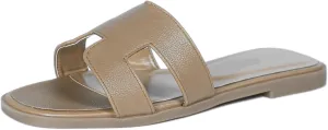 Womens Flat Sandals for Womens 2025 Summer Dressy Slippers Non Slip Comfortable Leather Slippers Cute Open Toe Shoes