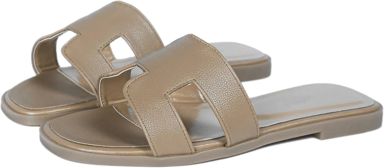 Womens Flat Sandals for Womens 2025 Summer Dressy Slippers Non Slip Comfortable Leather Slippers Cute Open Toe Shoes