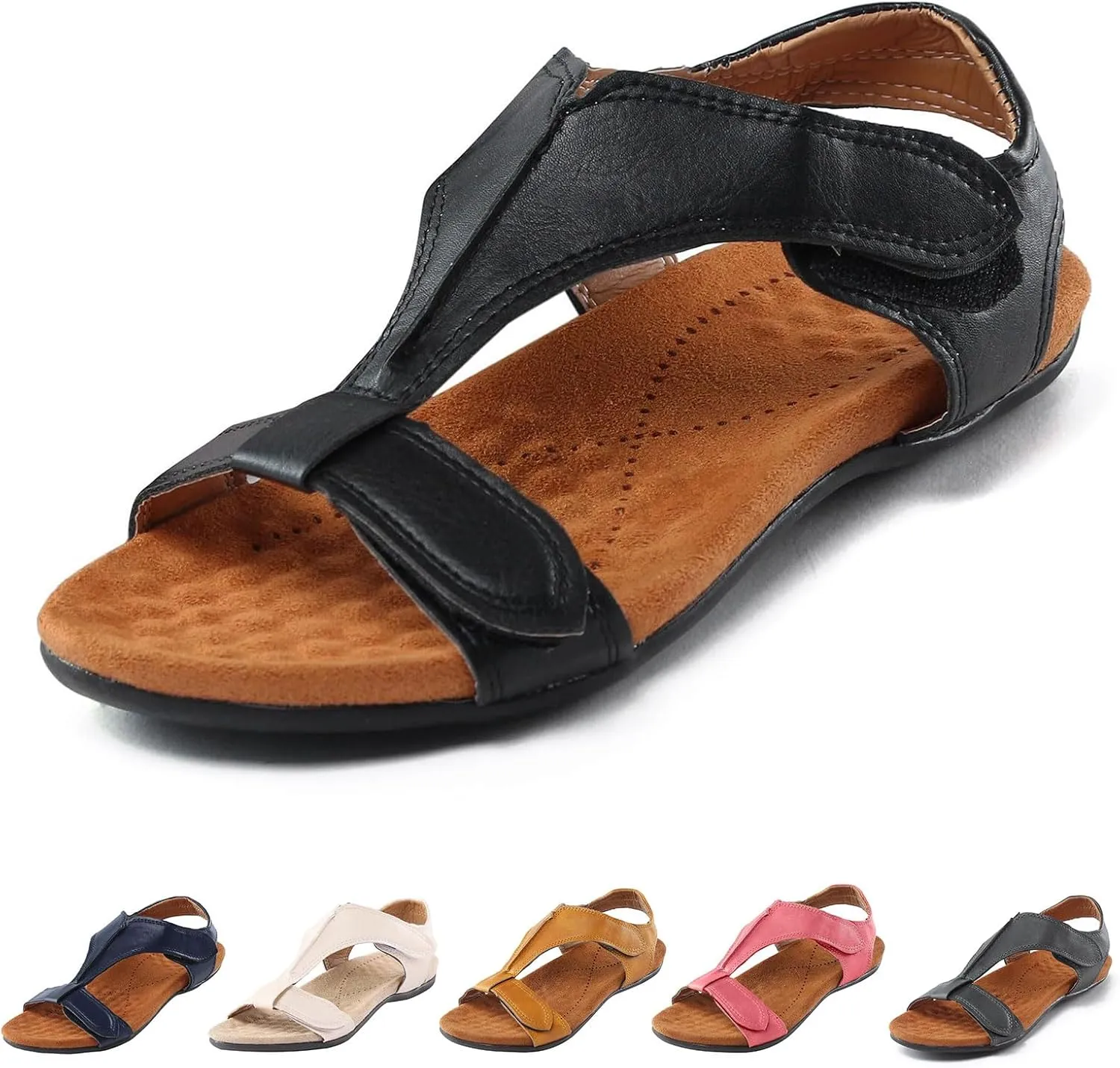 Womens Flats Leather Sandals Comfortable Adjustable Fit Summer Casual Walking Dress Elegant Shoes Fashion Vacation Formal Sandals