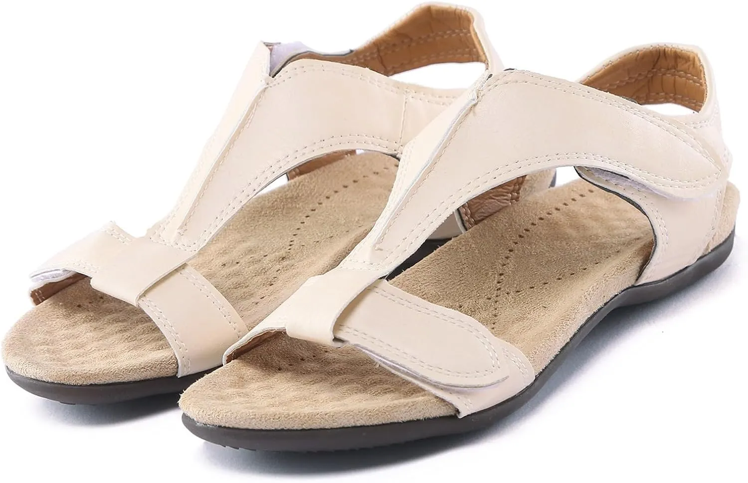 Womens Flats Leather Sandals Comfortable Adjustable Fit Summer Casual Walking Dress Elegant Shoes Fashion Vacation Formal Sandals