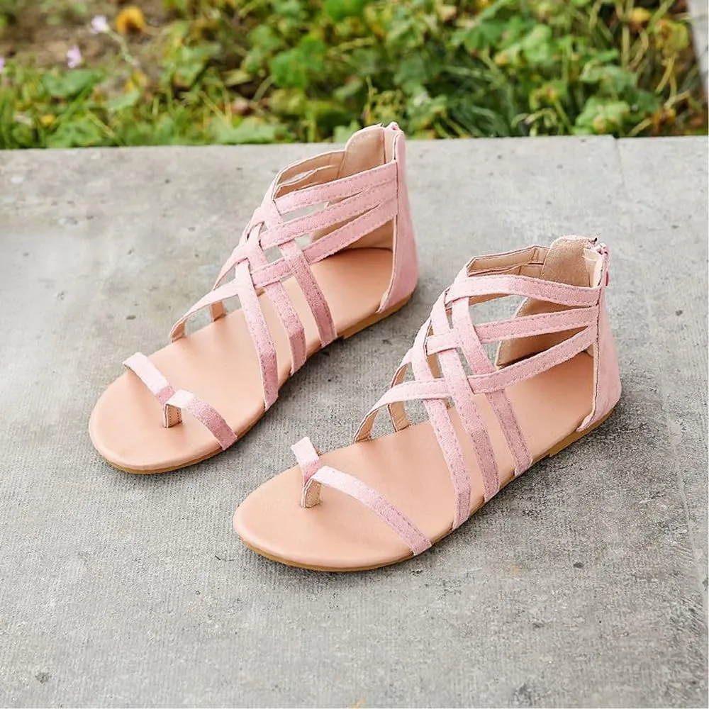 Women's Gladiator Sandals FlatThong Cross Strappy Trendy Roman Shoes Summer Open Toe Flatform Wedge Beach