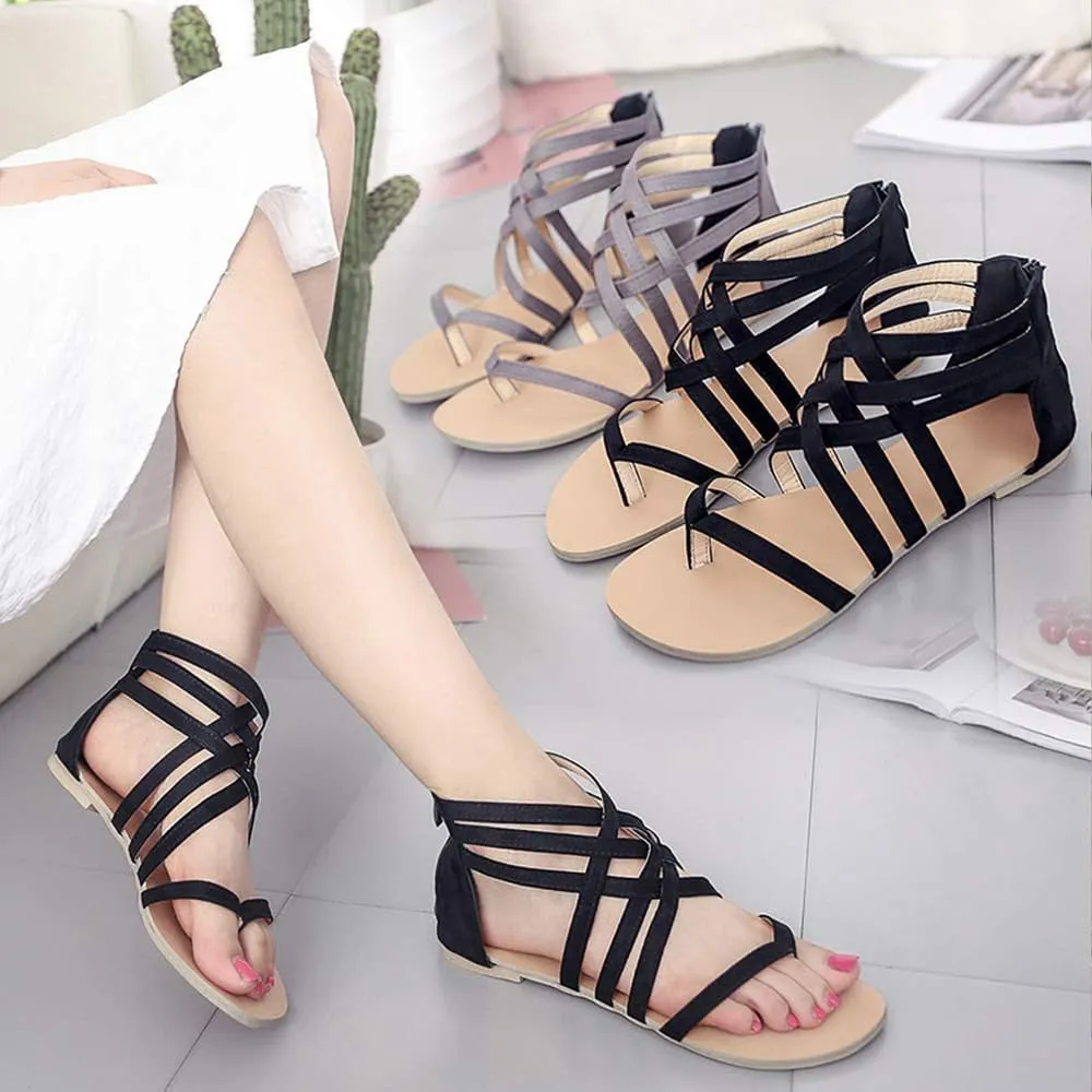 Women's Gladiator Sandals FlatThong Cross Strappy Trendy Roman Shoes Summer Open Toe Flatform Wedge Beach