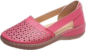 Womens Hollow Ballet Flats Casual Round Toe Low Heels Comfortable Vintage Leather Dress Shoes Walking Mary Janes Platform Wedge Slip On Loafers Wide Retro Comfort Oxfords Ladies Travel Closed Sandals