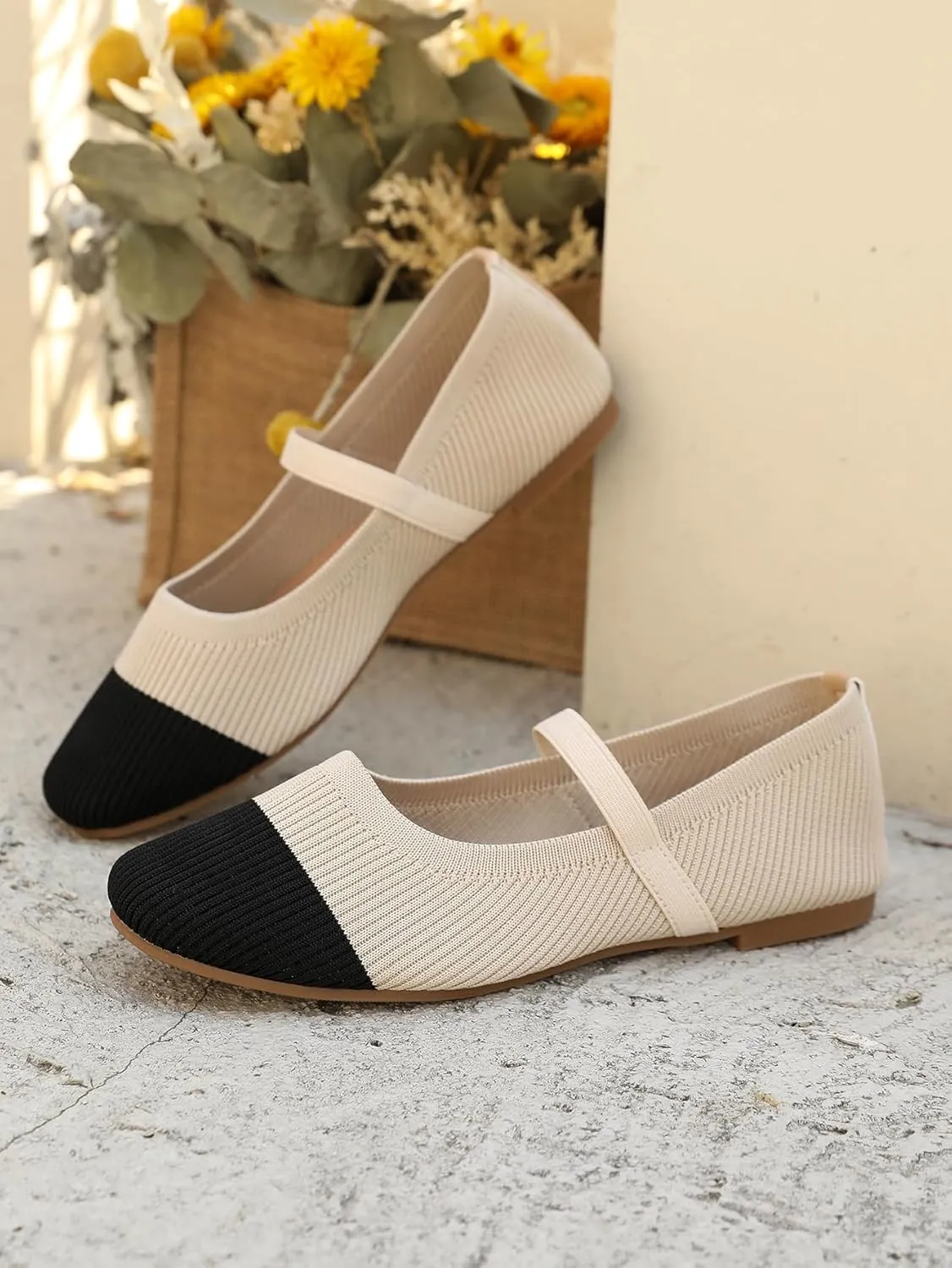 Women's Knit Slip-On Flats - Breathable Comfort Shoes with Single Strap Soft Knit Ballet Flats with Low Profile Sole, Lightweight Breathable Comfort for Daily Wear