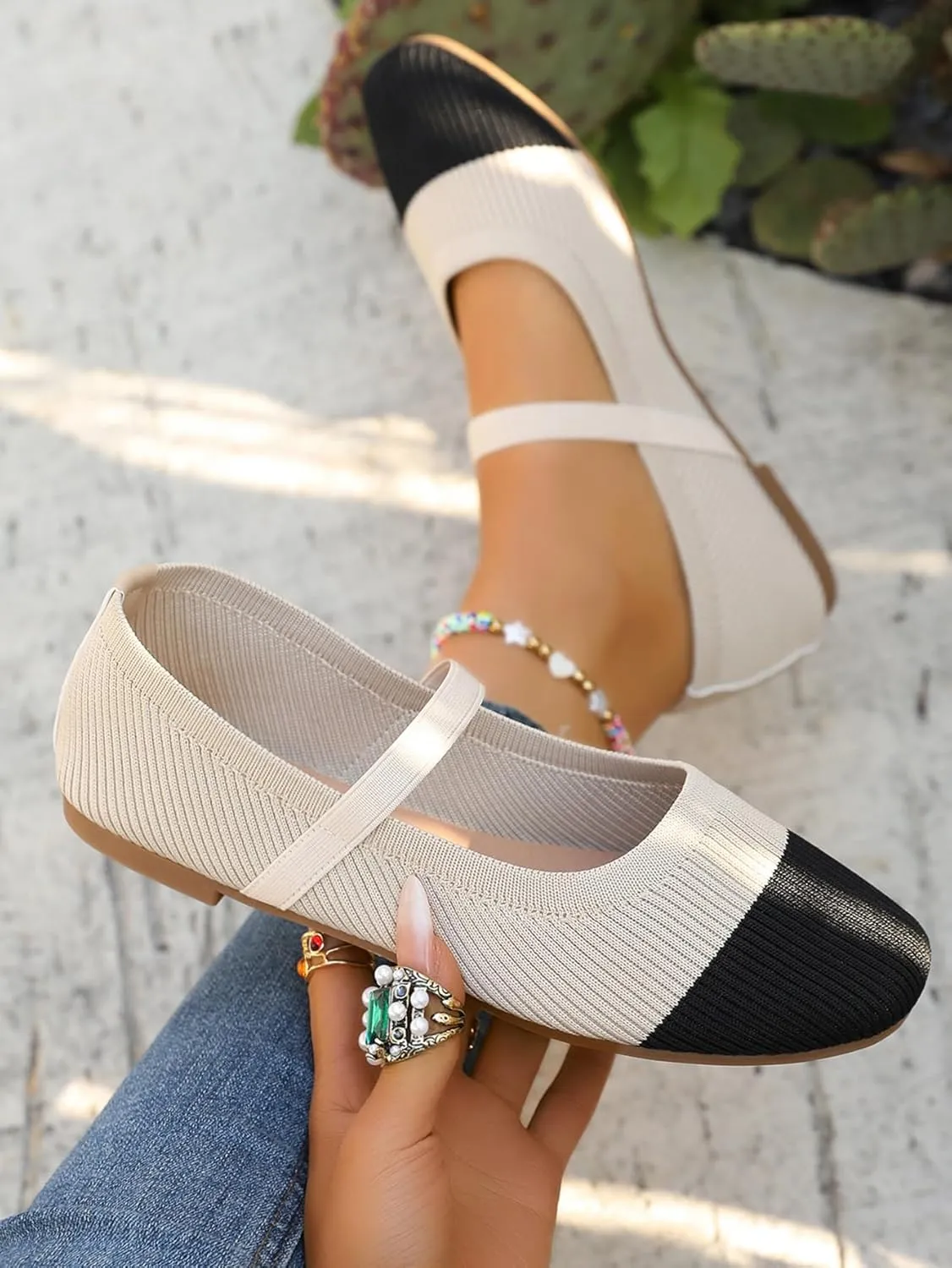 Women's Knit Slip-On Flats - Breathable Comfort Shoes with Single Strap Soft Knit Ballet Flats with Low Profile Sole, Lightweight Breathable Comfort for Daily Wear