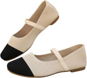 Women's Knit Slip-On Flats - Breathable Comfort Shoes with Single Strap Soft Knit Ballet Flats with Low Profile Sole, Lightweight Breathable Comfort for Daily Wear