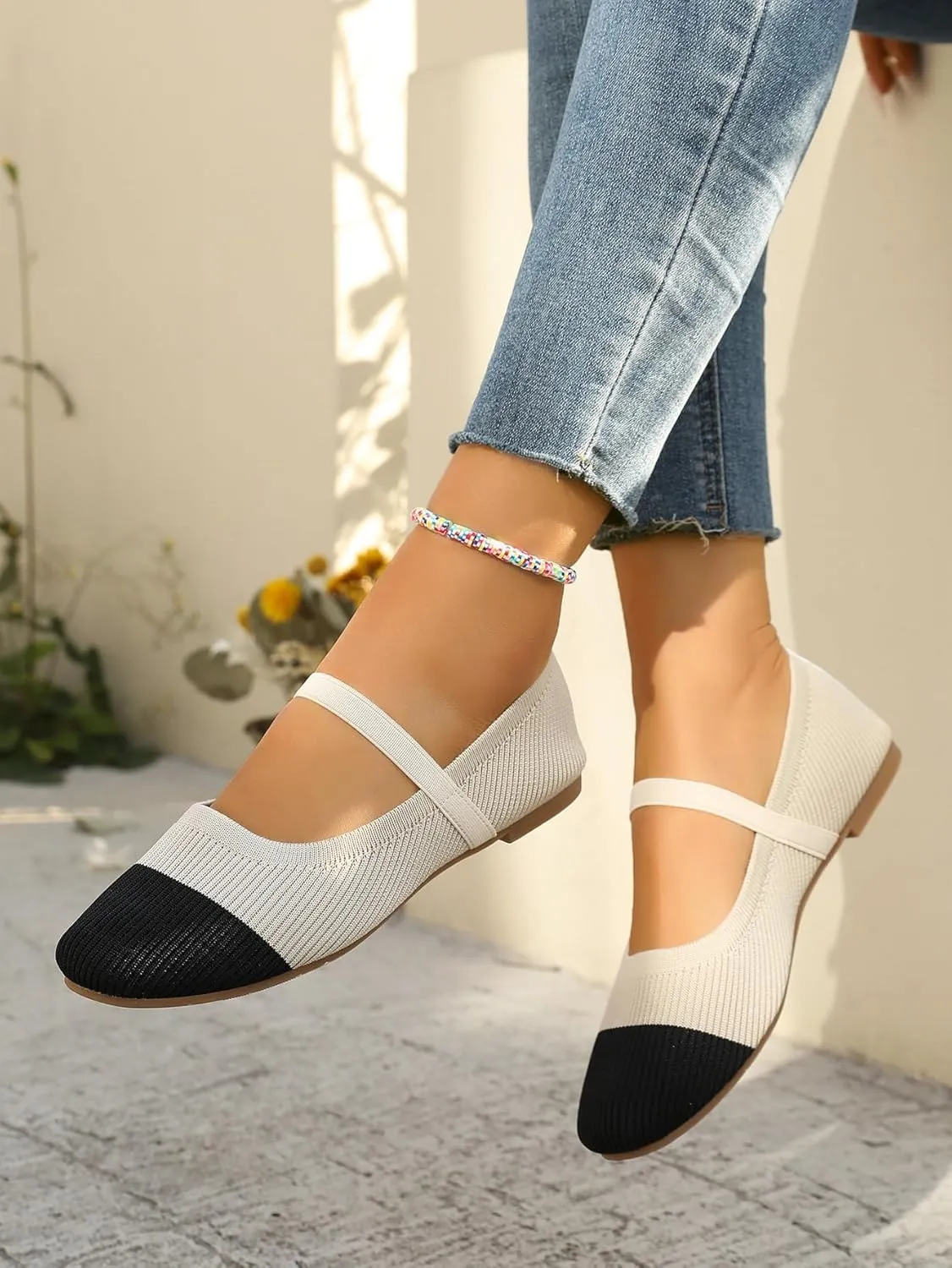 Women's Knit Slip-On Flats - Breathable Comfort Shoes with Single Strap Soft Knit Ballet Flats with Low Profile Sole, Lightweight Breathable Comfort for Daily Wear