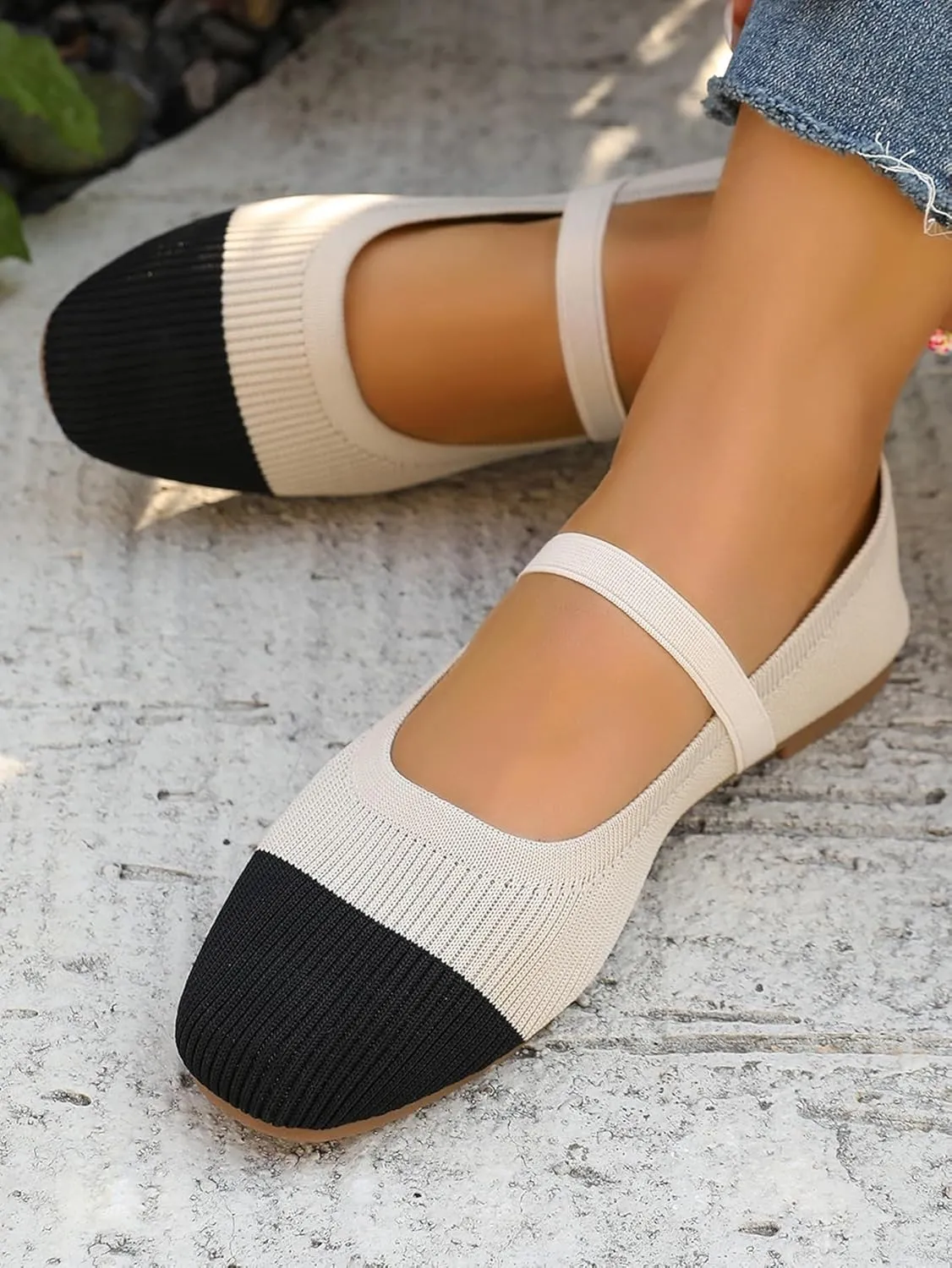 Women's Knit Slip-On Flats - Breathable Comfort Shoes with Single Strap Soft Knit Ballet Flats with Low Profile Sole, Lightweight Breathable Comfort for Daily Wear