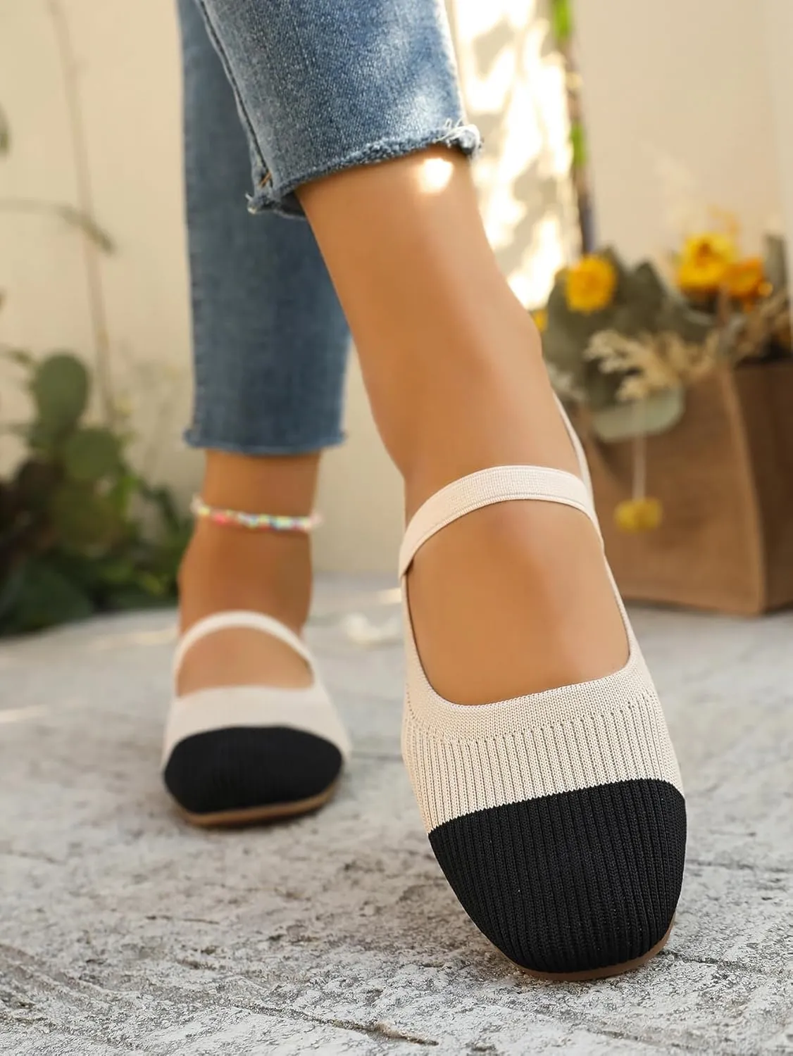 Women's Knit Slip-On Flats - Breathable Comfort Shoes with Single Strap Soft Knit Ballet Flats with Low Profile Sole, Lightweight Breathable Comfort for Daily Wear