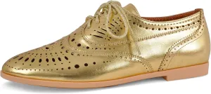 Women's Metallic Leather Oxfords Perforated Lace-up Wingtips Flats Chic Casual Brogue Dress Shoes