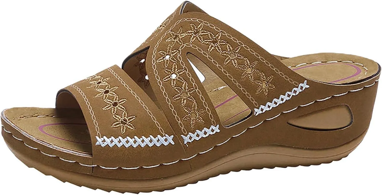 Women's Orthopedic Arch Support Wedge Sandals, Casual Platform Slip On Open Toe Sandals, Unisex-Adults