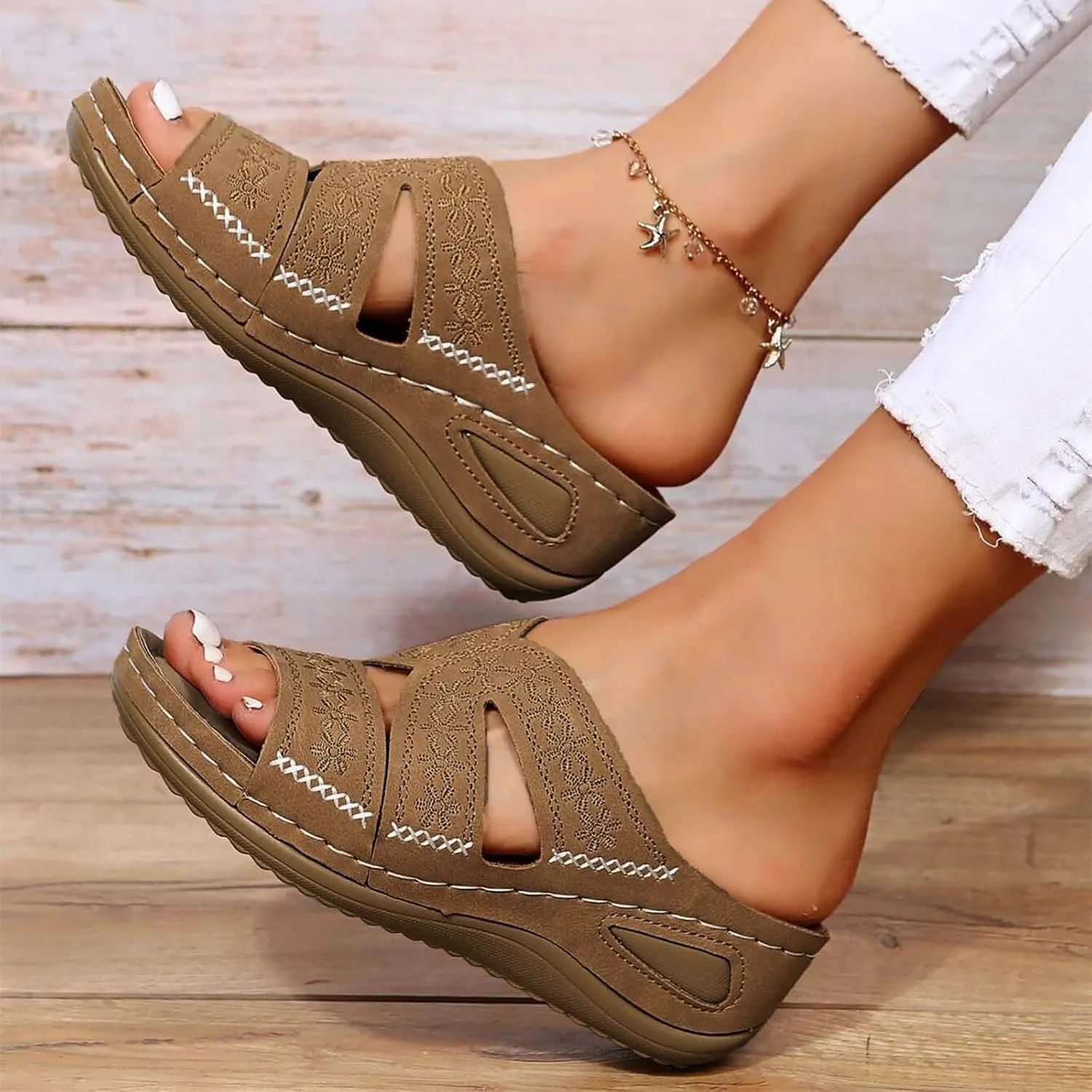 Women's Orthopedic Arch Support Wedge Sandals, Casual Platform Slip On Open Toe Sandals, Unisex-Adults