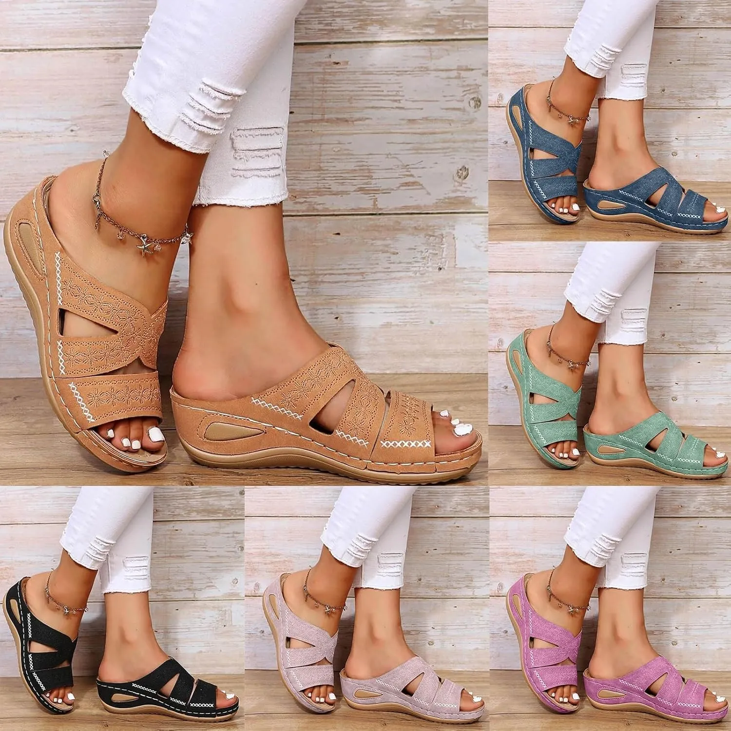 Women's Orthopedic Arch Support Wedge Sandals, Casual Platform Slip On Open Toe Sandals, Unisex-Adults