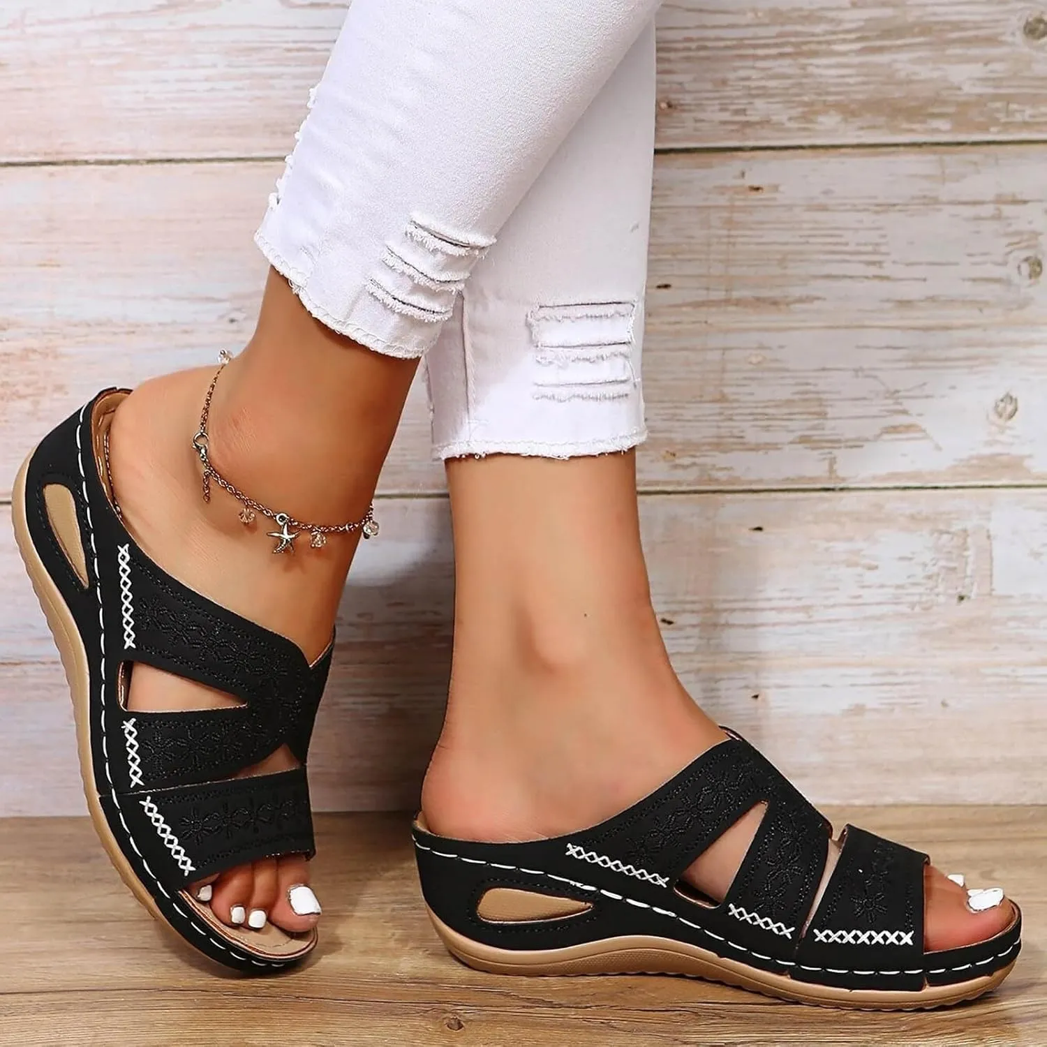 Women's Orthopedic Arch Support Wedge Sandals, Casual Platform Slip On Open Toe Sandals, Unisex-Adults