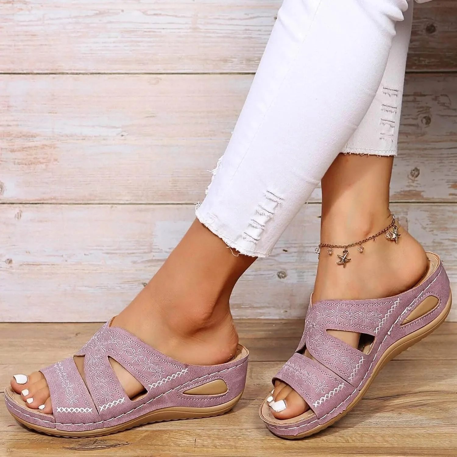 Women's Orthopedic Arch Support Wedge Sandals, Casual Platform Slip On Open Toe Sandals, Unisex-Adults