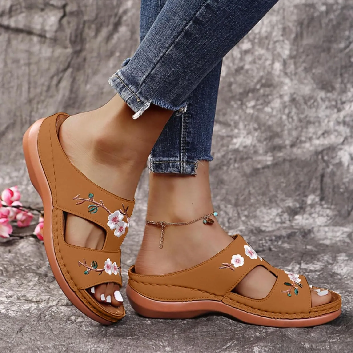 Women's Orthopedic Dressy Summer Comfort Flip Flops Wedge Sandals with Arch Support