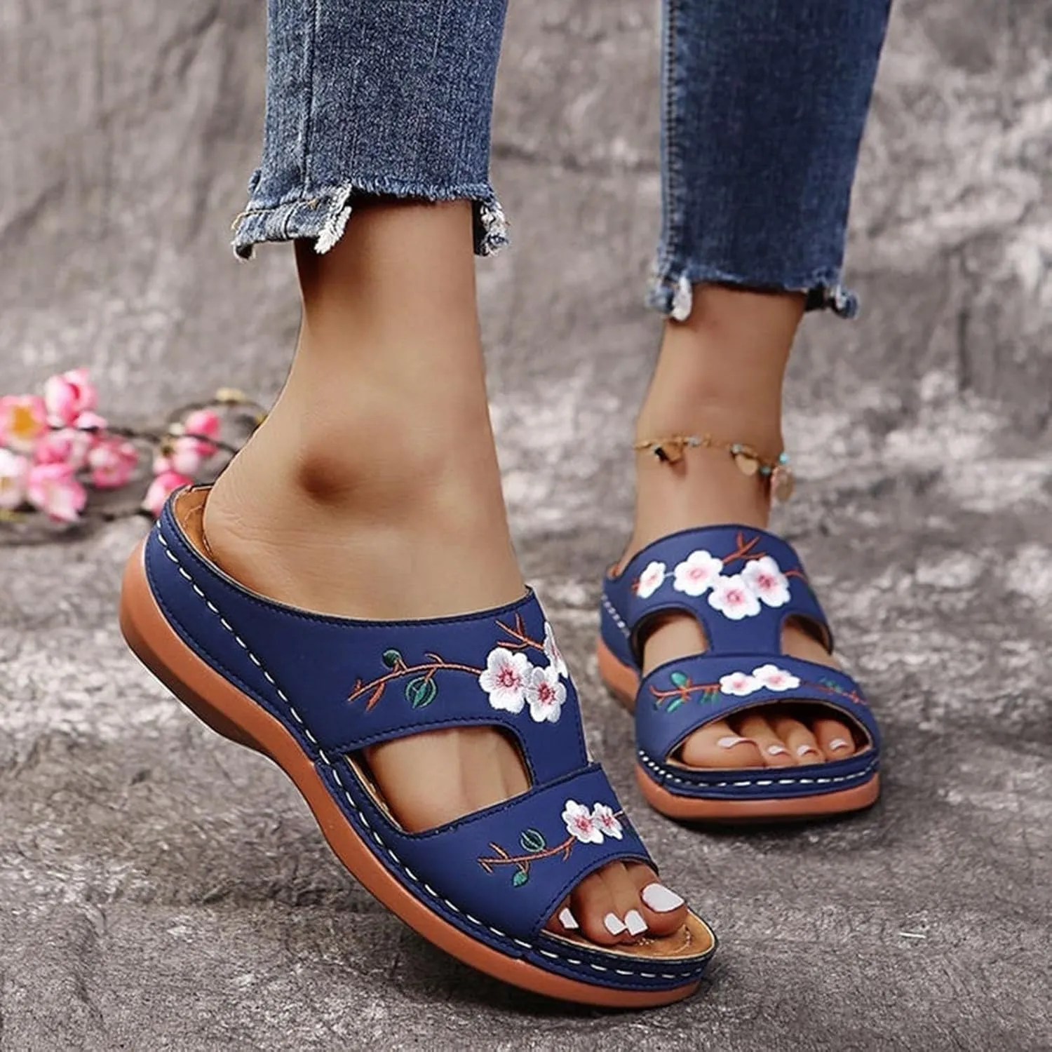 Women's Orthopedic Dressy Summer Comfort Flip Flops Wedge Sandals with Arch Support
