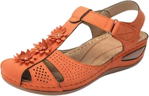 Womens Sandals Bohemia Platform Gladiator Ladies Shoes Flower Sandals Vintage Dressy Hollow Out Summer Beach Ankle Strap Causal Comfortable Closed Toe Wedge Shoes for Outdoor 2025