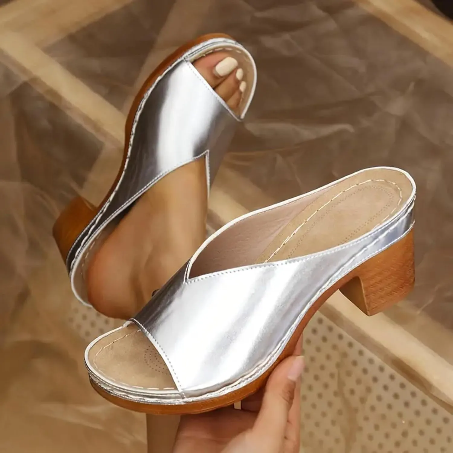 Womens Sandals Platform Chunky Heels Sandals 2025 Summer Block Open Toe for Women Dress Party Wedding Shoes Classic Casual Slip on Dressy Shoes 2025
