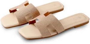 Women's Sandals Slip On Leather Slide Sandals Summer Sandals For Women 2024 Dressy Flat Sandals Comfortable Sandals For Women