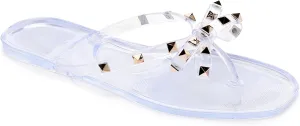 Womens Studded Sandals Flat Jelly Shoes Bow Flip Flops Thong for Ladies Black Size 7 Stud Slip On Summer Beach Rivets Dressy Slides