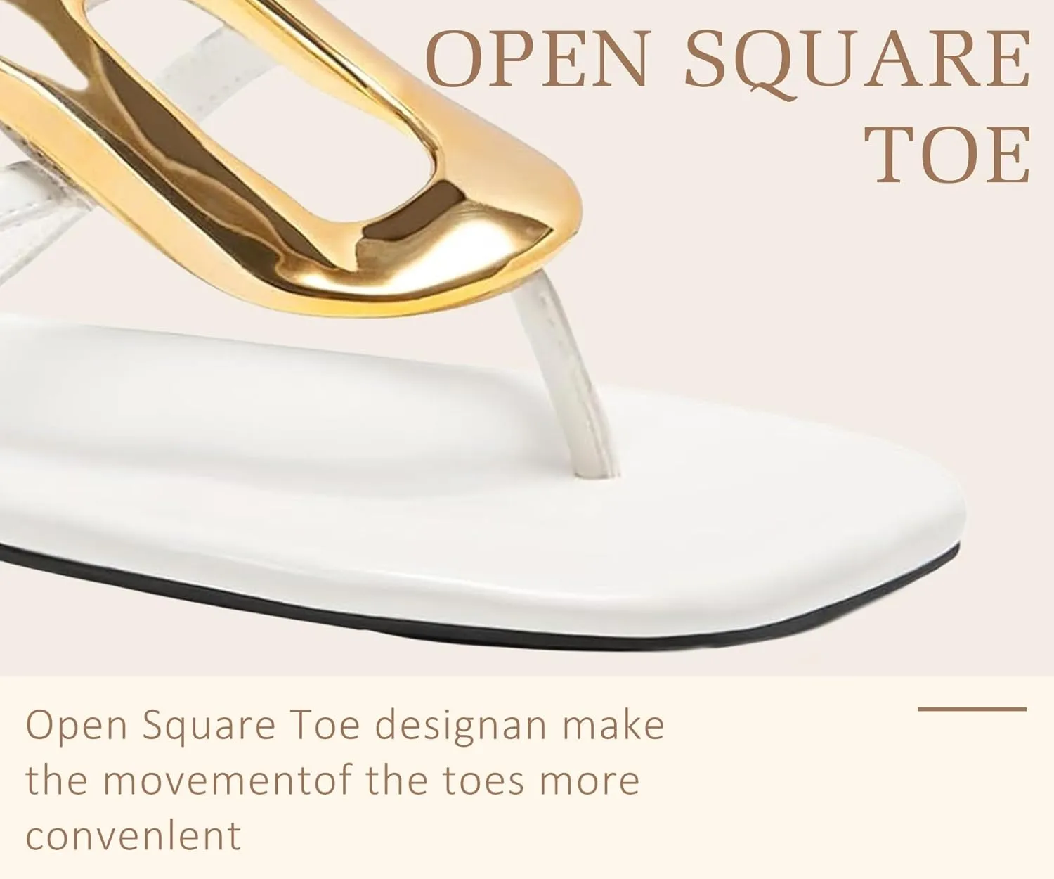 Womens Summer Square Toe Flip Flops Flat Sandals Slip On Shoes Slide Sandals with Gold Metal Decoration Dressy 2025