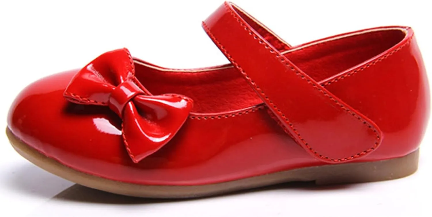 WUIWUIYU Flower Girls Princess Casual Mary Janes Ballet Flats Cute Bowknot Back to School Uniform Wedding Dress Shoes