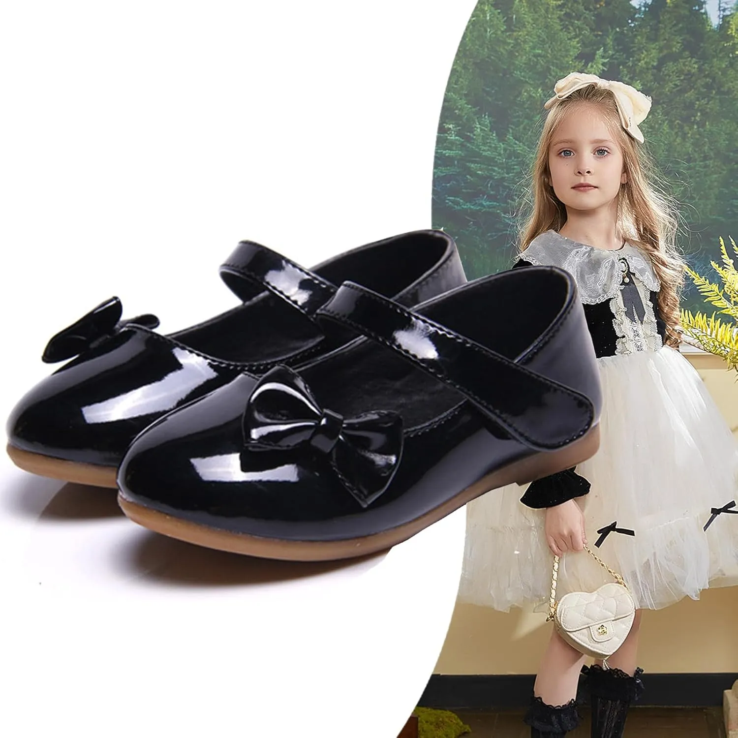 WUIWUIYU Flower Girls Princess Casual Mary Janes Ballet Flats Cute Bowknot Back to School Uniform Wedding Dress Shoes