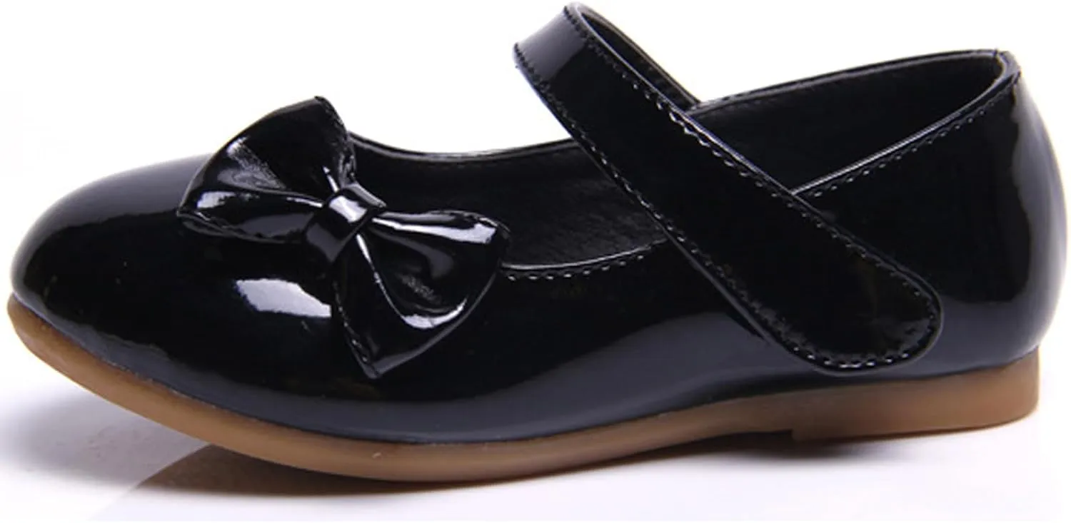 WUIWUIYU Flower Girls Princess Casual Mary Janes Ballet Flats Cute Bowknot Back to School Uniform Wedding Dress Shoes