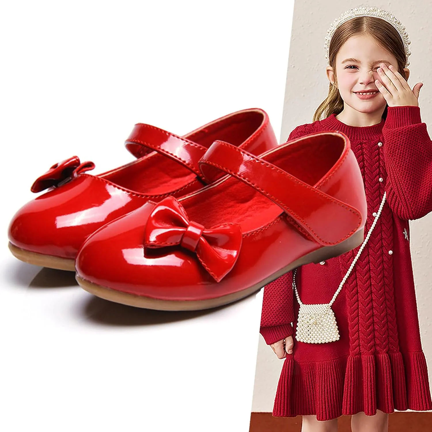 WUIWUIYU Flower Girls Princess Casual Mary Janes Ballet Flats Cute Bowknot Back to School Uniform Wedding Dress Shoes