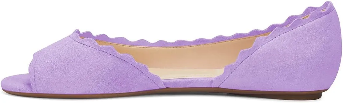 XYD Women Chic Open Peep Toe Wave Ballet Flats D'Orsay Slip On Loafers Dress Comfortable Casual Walking Shoes