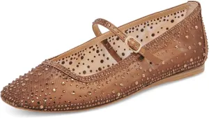 XYD Women Dazzled Crystals Ballet Flats Square Toe Strap with Buckled Mary Jane Dating Dress Shoes