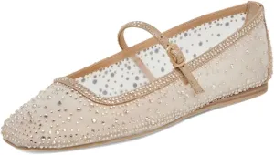 XYD Women Dazzled Crystals Ballet Flats Square Toe Strap with Buckled Mary Jane Dating Dress Shoes