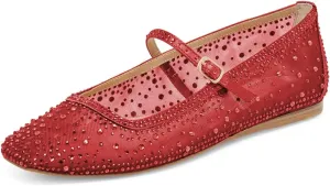 XYD Women Dazzled Crystals Ballet Flats Square Toe Strap with Buckled Mary Jane Dating Dress Shoes