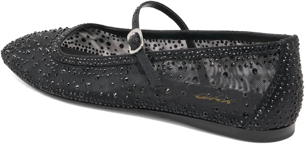 XYD Women Dazzled Crystals Ballet Flats Square Toe Strap with Buckled Mary Jane Dating Dress Shoes