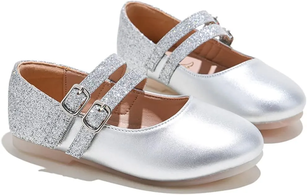 YIBLBOX Girl's Glitter Ballet Flats Ballerina Mary Jane Princess Wedding Dress Shoes for Toddler/Little Kid