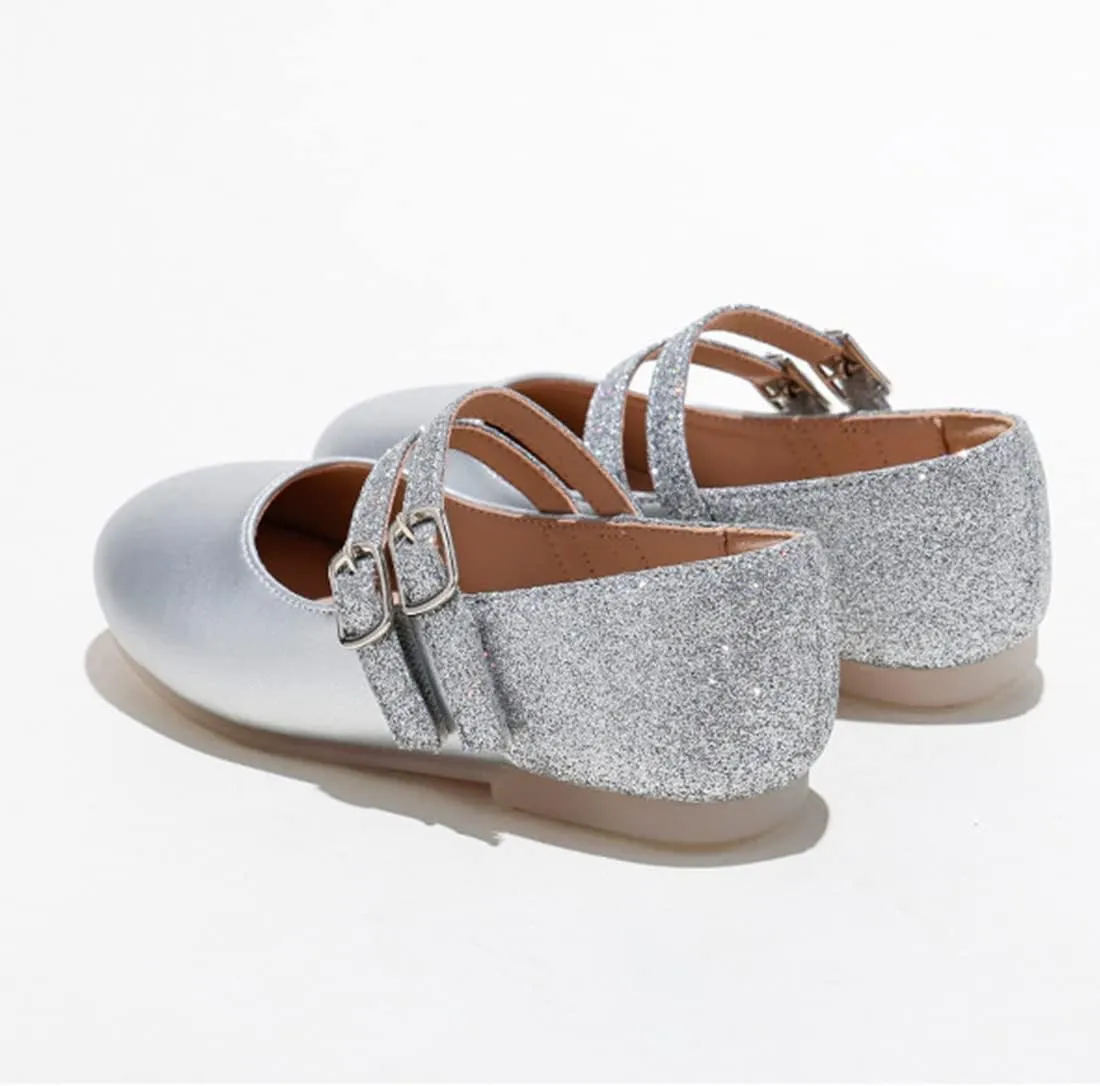 YIBLBOX Girl's Glitter Ballet Flats Ballerina Mary Jane Princess Wedding Dress Shoes for Toddler/Little Kid
