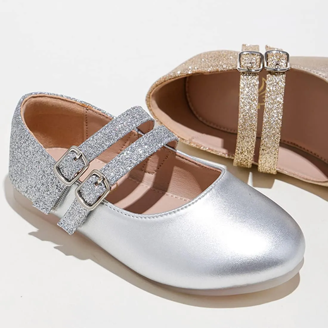 YIBLBOX Girl's Glitter Ballet Flats Ballerina Mary Jane Princess Wedding Dress Shoes for Toddler/Little Kid