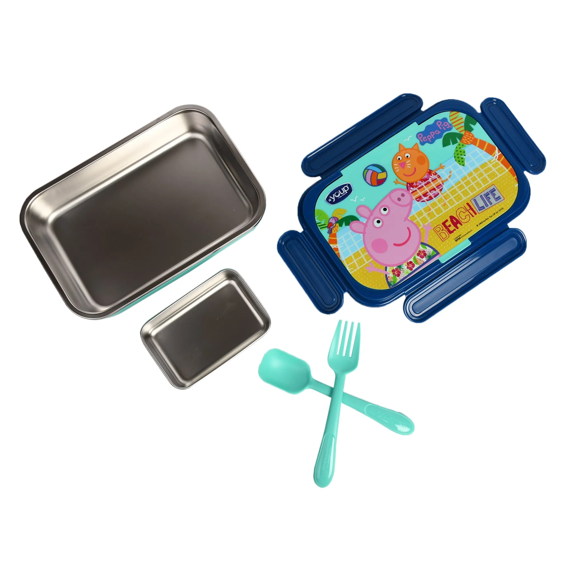 Youp Stainless Steel Insulated Blue Color Kids Peppa Pig Lunch Box With Fork & Spoon Candy-850 Ml