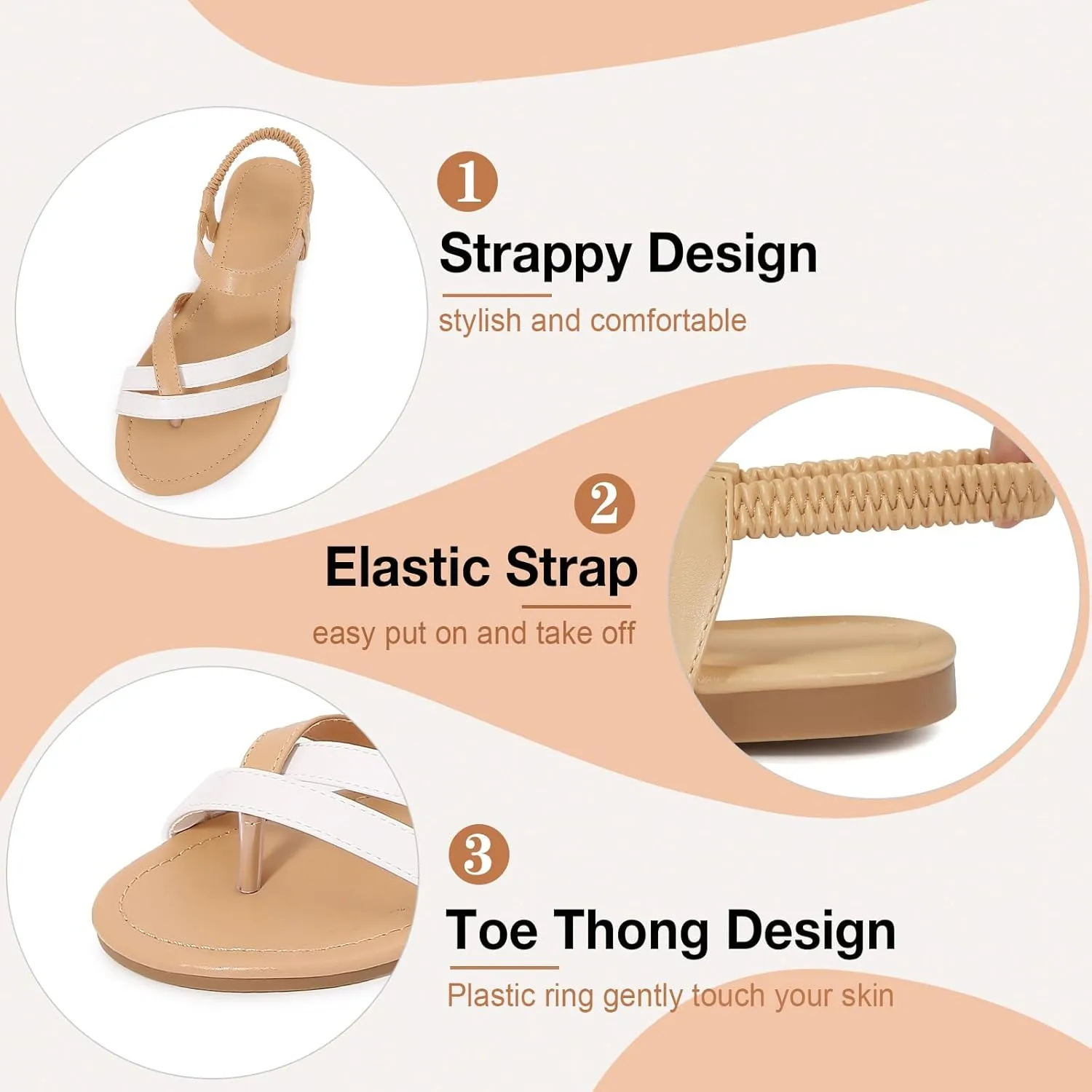 zeetoo Women Sandals Summer Comfortable Sandals Flat Casual Strappy Sandals Beach Walking Thong Sandals for Women Dressy