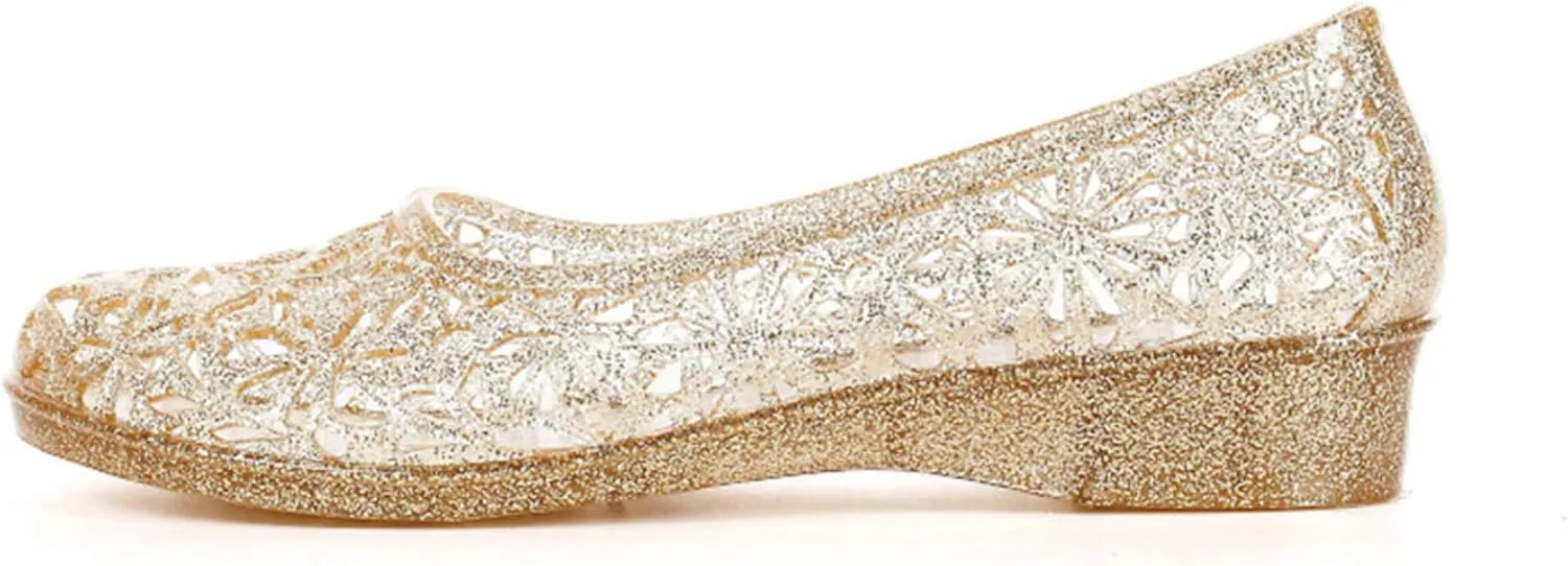 ZTWUTANG Women's Shiny Soft Hollow Ballet Flats Beach Jelly Shoes