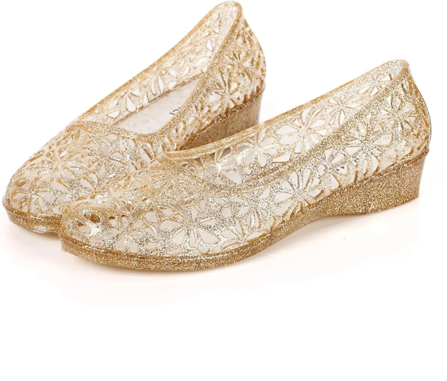 ZTWUTANG Women's Shiny Soft Hollow Ballet Flats Beach Jelly Shoes