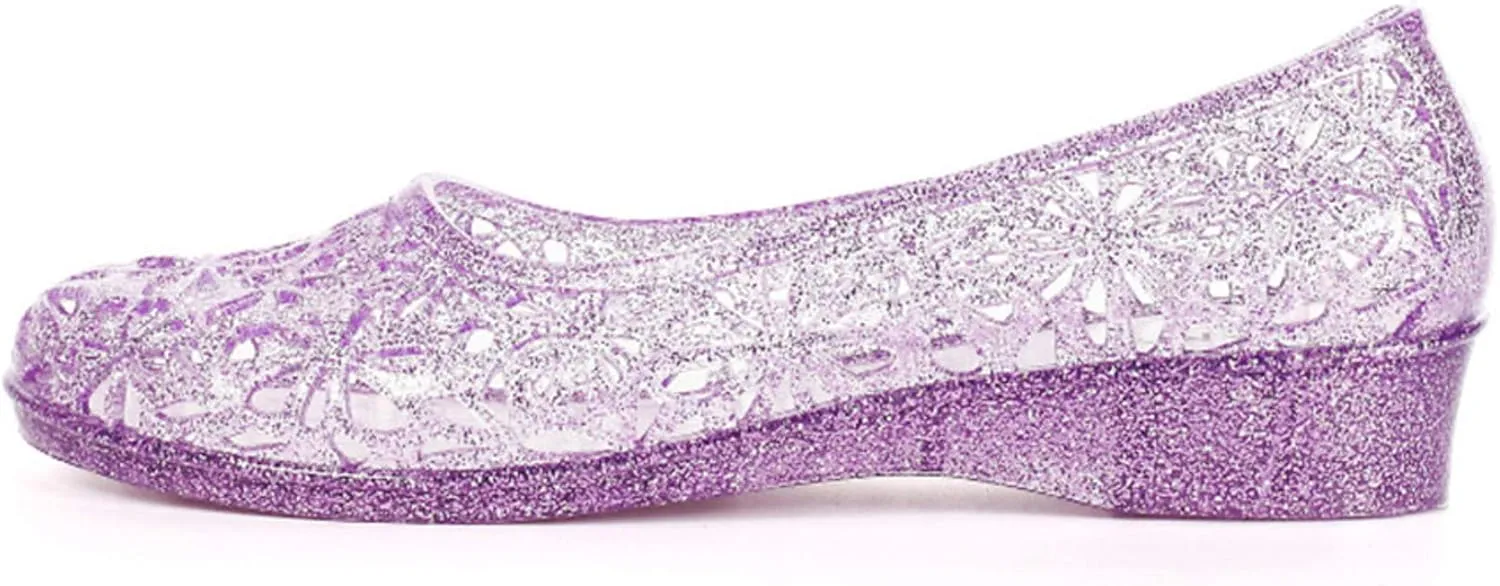 ZTWUTANG Women's Shiny Soft Hollow Ballet Flats Beach Jelly Shoes