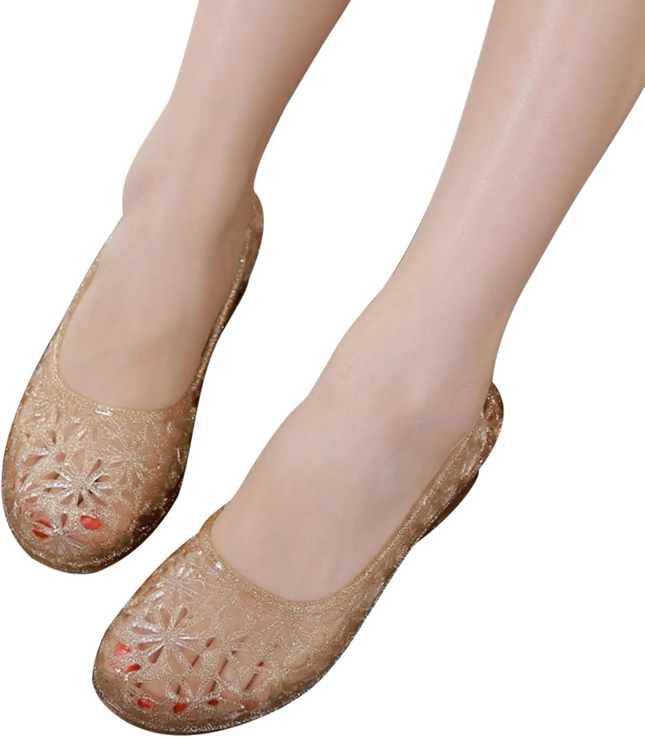 ZTWUTANG Women's Shiny Soft Hollow Ballet Flats Beach Jelly Shoes