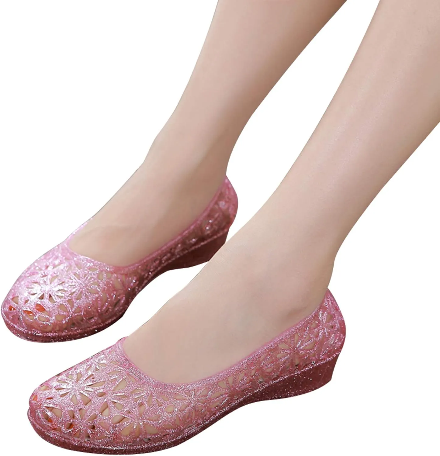 ZTWUTANG Women's Shiny Soft Hollow Ballet Flats Beach Jelly Shoes
