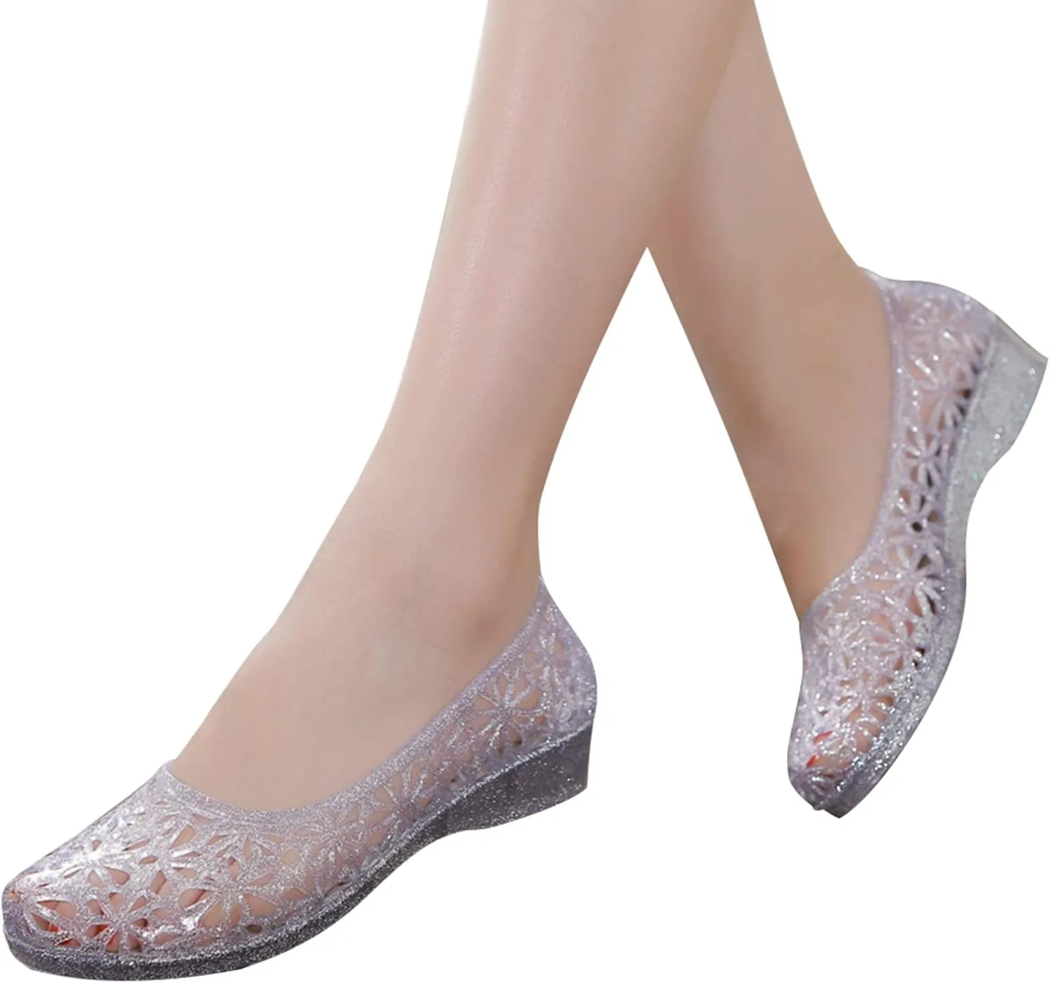 ZTWUTANG Women's Shiny Soft Hollow Ballet Flats Beach Jelly Shoes