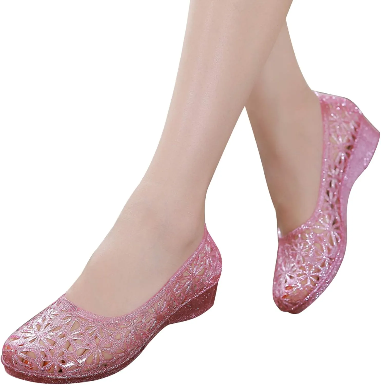 ZTWUTANG Women's Shiny Soft Hollow Ballet Flats Beach Jelly Shoes