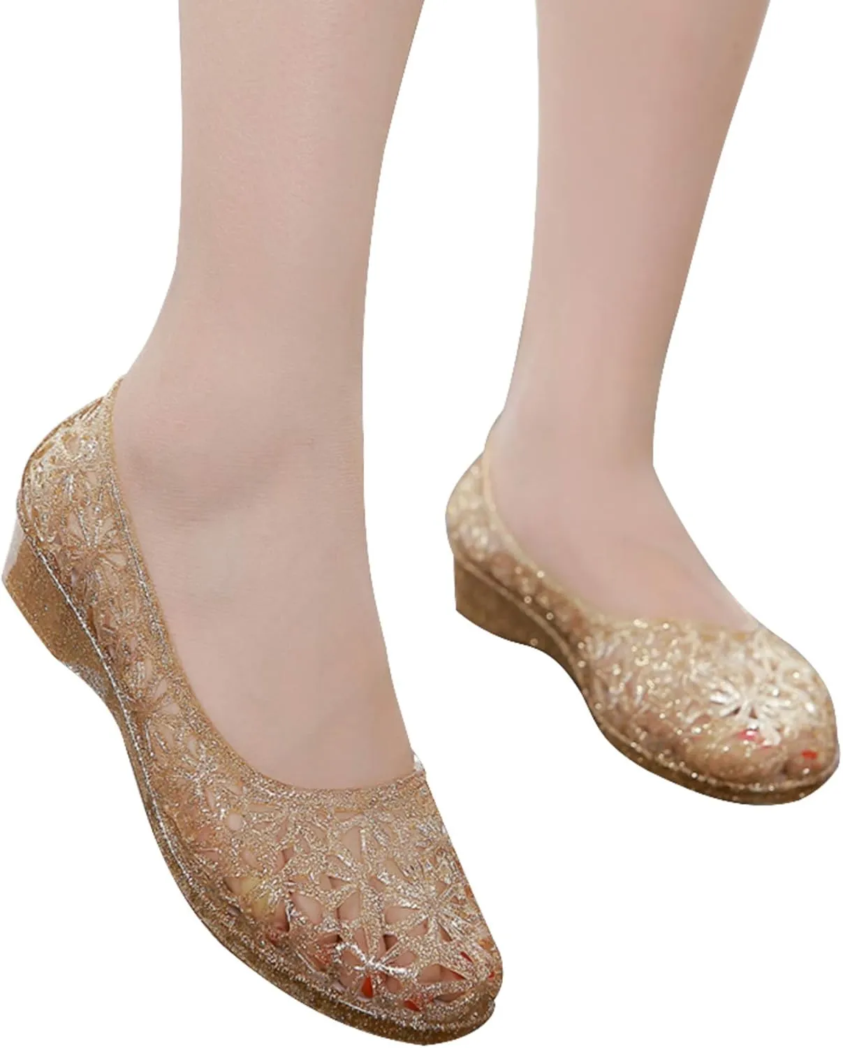 ZTWUTANG Women's Shiny Soft Hollow Ballet Flats Beach Jelly Shoes