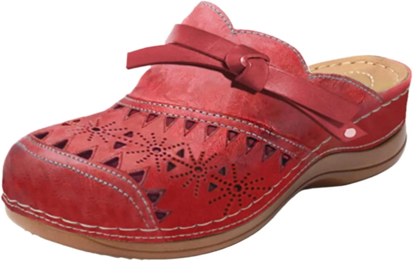 ZWRXW Women's Mules & Clogs Comfortable Slip-On Closed Toe Clog Sandal Bohemian Hollow Out Wide Width Wedge Sandals Arch Support Outdoor Beach Slippers Summer Shoes